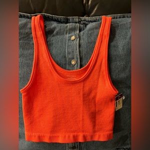 Coral Cami Bra Waffle Cropped Tank Top